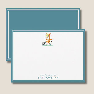 Carte De Correspondance Garçon Girafe Mignon Jouant au Football Baby Showe