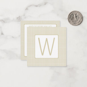 Carte De Correspondance Gingham à carreaux beige et blanc avec monogramme