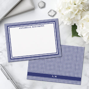 Carte De Correspondance Gingham à carreaux bleu marine personnalisé