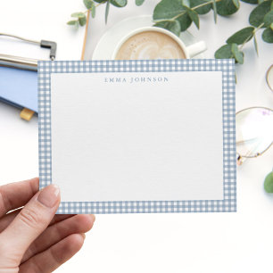 Carte De Correspondance Gingham à carreaux bleu poussiéreux minimaliste