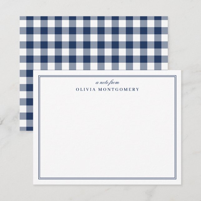 Carte De Correspondance Gingham Bleu Nuit et Blanc Personnel (Devant / Derrière)