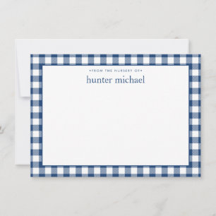 Carte De Correspondance Gingham Personnalisé Bleu Marine Plat 