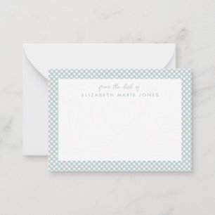 Carte De Correspondance Gingham personnalisé Enfant Vert Turquoise Carreau
