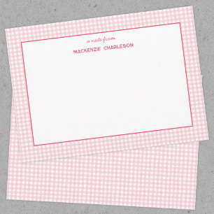 Carte De Correspondance Gingham Rose Personnalisé