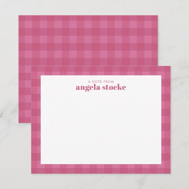 Carte De Correspondance Gingham Rose Personnalisé (Devant / Derrière)
