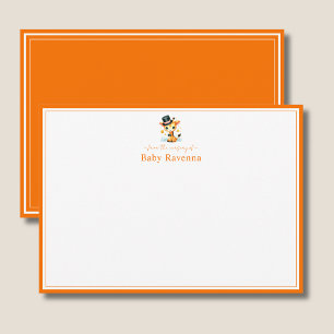 Carte De Correspondance Girafe Coucher de Soleil Bordure Orange Nurserie N