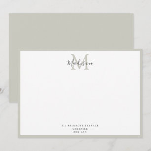 Carte De Correspondance Girly Modern Pastel Gris Papier Monogramme N