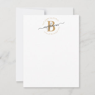 Carte De Correspondance Girly Modern White Gold Nom Script Monogrammé