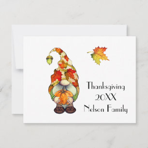 Carte De Correspondance Gnome mignonne et fleurs Citrouilles Thanksgiving