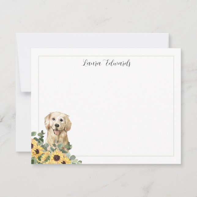 Carte De Correspondance Golden Retriever Sunflower Eucalyptus Personnalisé (Devant)