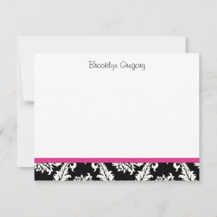 Carte De Correspondance Graduation noir et rose Damask Merci Note