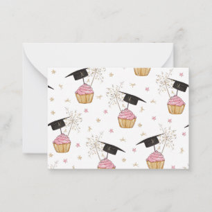 Carte De Correspondance Graduation Pink Cupcake Graduation Cap Sparkler