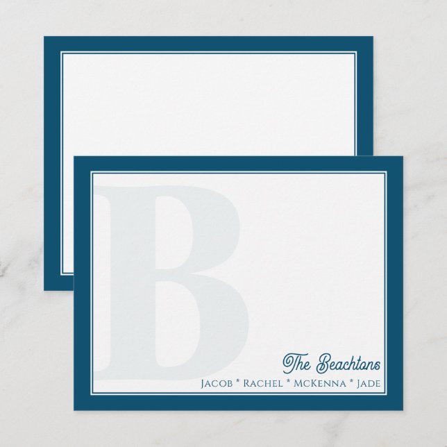 Carte De Correspondance Gras Monogram Marine Blue Family Stationery (Devant / Derrière)