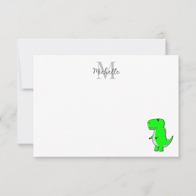 Carte De Correspondance Green Dinosaur Drawing Custom Monogram (Devant)