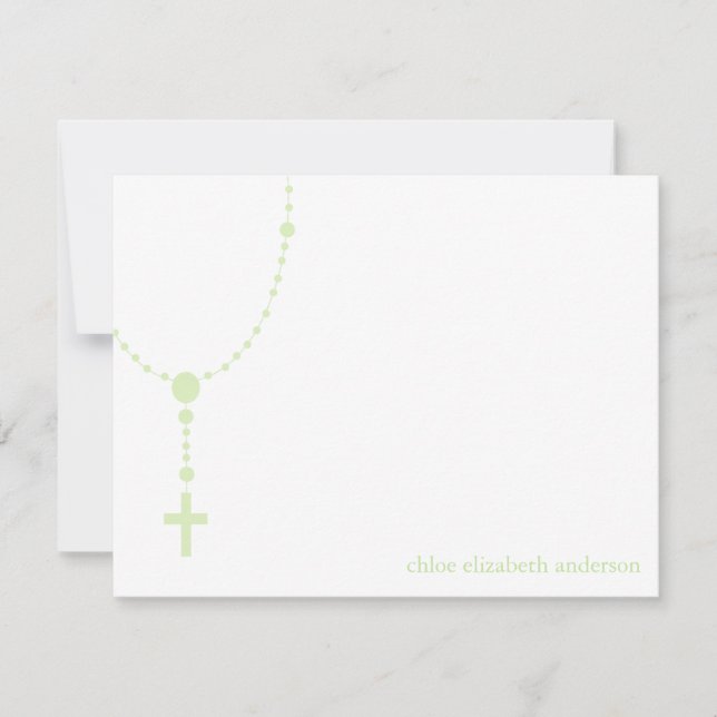 Carte De Correspondance Green Rosary Baptism Merci Notes (Devant)