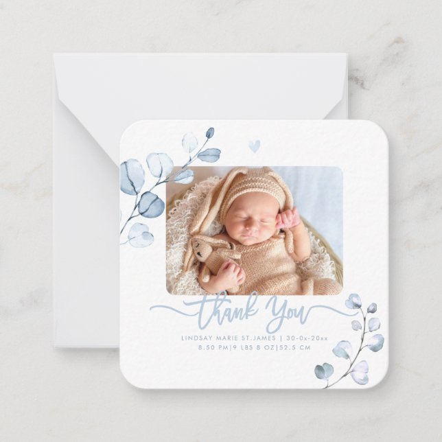 Carte De Correspondance Greenery Blue Gum Eucalyptus Baby Shower (Devant)