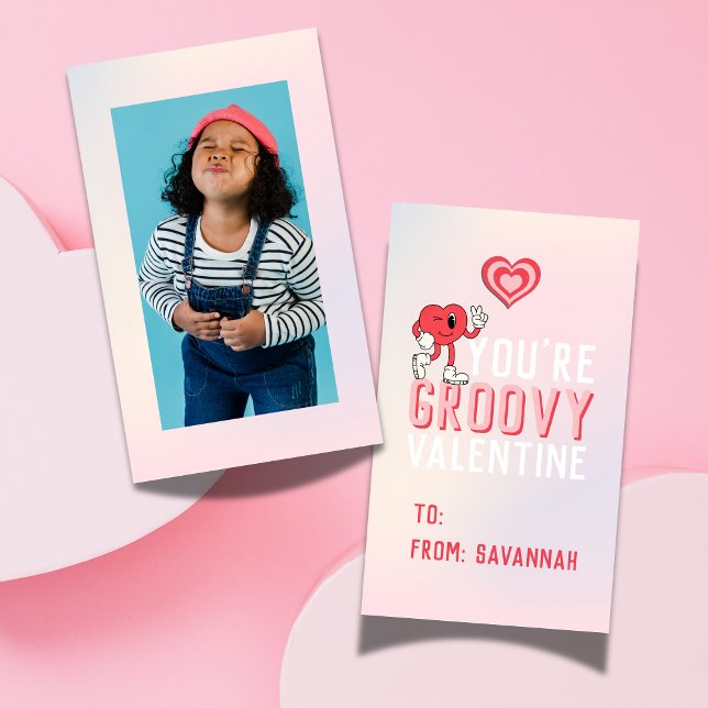 Carte De Correspondance Groovy Retro Gradient Valentine's Classroom Card (Groovy Retro Gradient Valentine's Classroom Card)