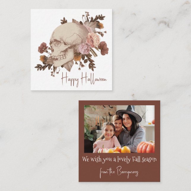 Carte De Correspondance Halloween crâne floral rustique (Devant / Derrière)