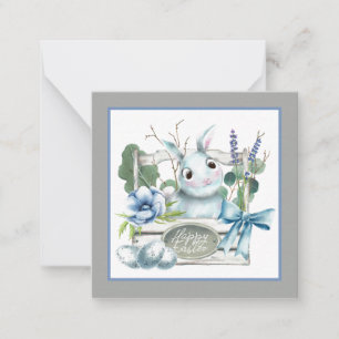 Carte De Correspondance Happy Flower Box Pâques Lapin Bleu lapin