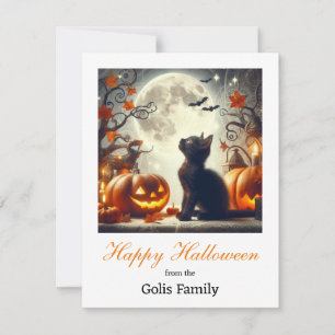 Carte De Correspondance Happy Halloween Chat Citrouille Note voiture