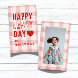 Carte De Correspondance Heart Day Pink Gingham Valentines Classroom Card