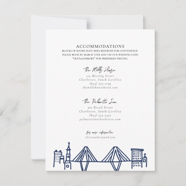 Carte De Correspondance Hébergements Charleston Toile en bleu marine (Devant)
