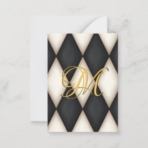 Carte De Correspondance Herlequin Noir & Blanc Faux Antique Monogrammé