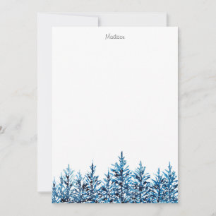 Carte De Correspondance Hiver Aquarelle Bleue Pins Arbres