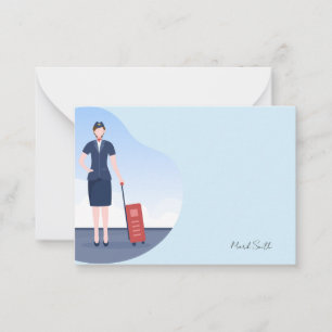 Carte De Correspondance Hôtesse de l'air fond ciel bleu