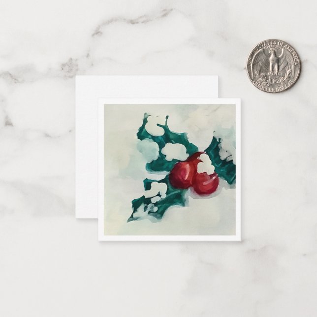 Carte De Correspondance Houx dans la neige (Devant/Arrière en situation)