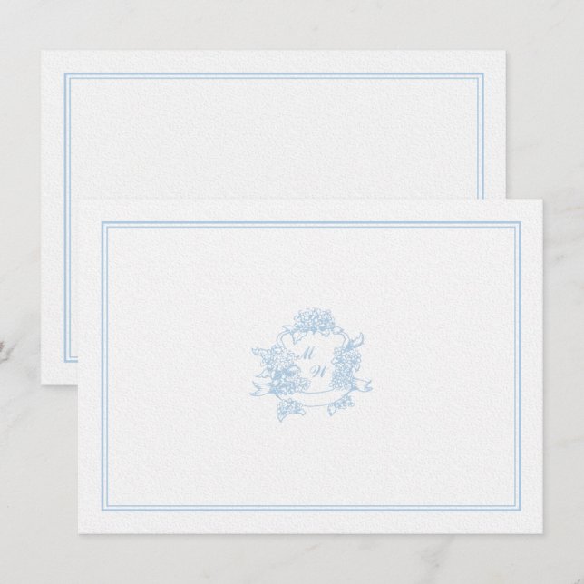 Carte De Correspondance Hydrangea Crest Periwinkle Classic Mariage Couple (Devant / Derrière)