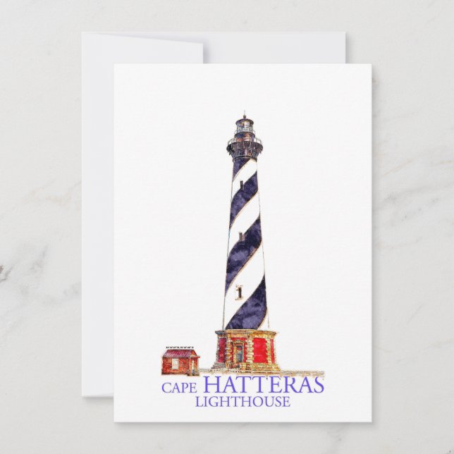 Carte De Correspondance Illustration aquarelle Phare de Cape Hatteras (Devant)