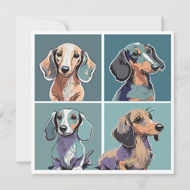 Carte De Correspondance Illustration de Four Dachshunds (Devant)