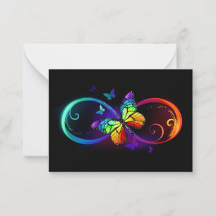 Carte De Correspondance Infini vibrant avec papillon arc-en-ciel sur noir