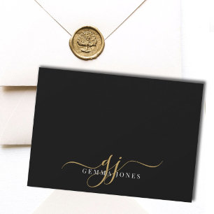 Carte De Correspondance Initiales de script Monogramme Chic Or Noir