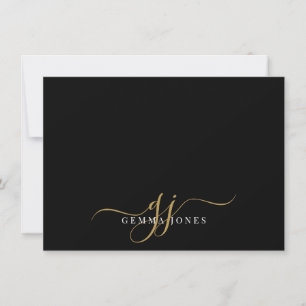 Carte De Correspondance Initiales de script Monogramme Chic Or Noir