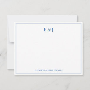 Carte De Correspondance Initiales en deux bordures bleues élégantes