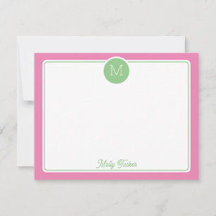 Carte De Correspondance Initiales en monogramme en cercle Prépa Rose Vert