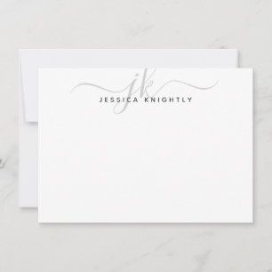 Carte De Correspondance Initiales minimalistes de script d'argent moderne