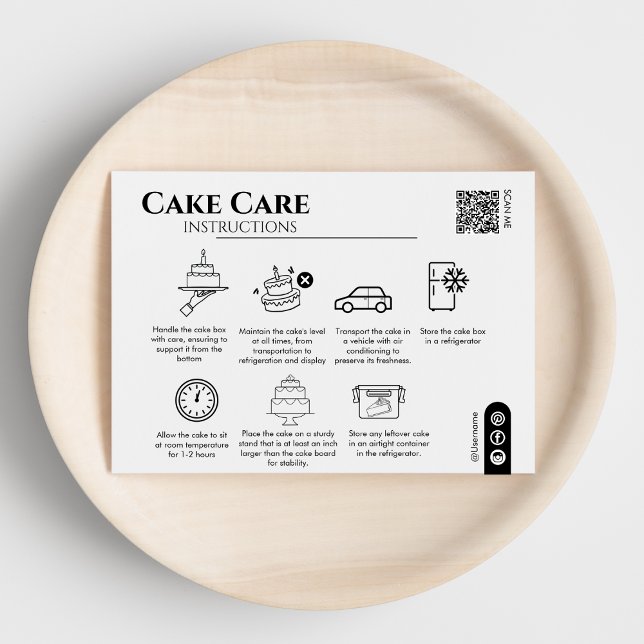 Carte De Correspondance Instructions Cake Care Code Qr Ajouter votre logo (Cake Care Instructions Qr Code Add Your Logo Note Card)