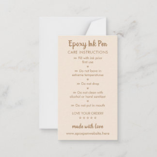 Carte De Correspondance Instructions d'entretien pour stylo en époxy beige