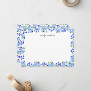 Carte De Correspondance Jardin Floral Aquarelle Bleue Personnalisé
