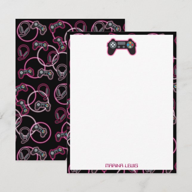 Carte De Correspondance Jeu Vidéo Neon Rose Girls Motifs (Devant / Derrière)