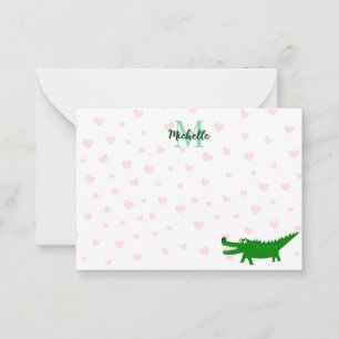 Carte De Correspondance Joli Alligator Cœurs Rouges Alignés Personnalisés