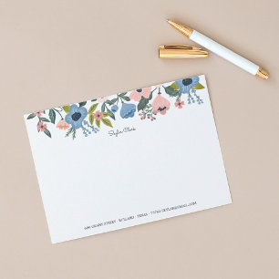 Carte De Correspondance Joli cadre rose et bleu floral et notes