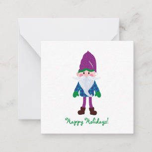 Carte De Correspondance Joli Gnome violet mou Joyeux Vacances Mini Noël