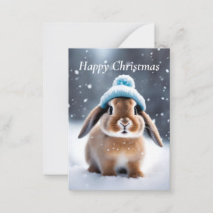 Carte De Correspondance Joli lapin dans un Casquette Bobble Own ART Noël