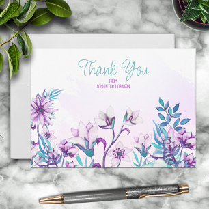 Carte De Correspondance Joli Lilac/Aquarelle Turquoise Floral Personnalisé