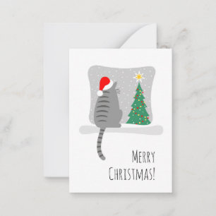 Carte De Correspondance Joli Meowy Noël Arbre Chat Neige