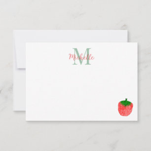 Carte De Correspondance Joli monogramme personnalisé fraise à l'aquarelle